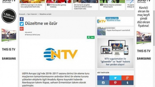 “NTV Spor” Azərbaycandan üzr istədi
