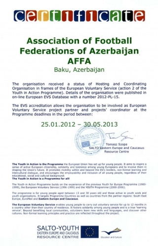 AFFA-ya rəsmi olaraq EVS sertifikatı verildi - FOTO