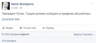 Mariya Şarapova: “Putin türklərə həddini bildirsin”